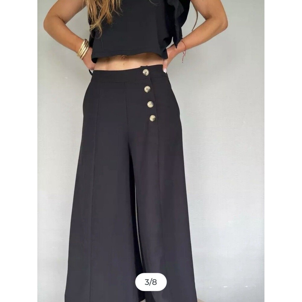 Gaudie Palazzo, high-waisted, wide-leg culotte pants Black, Size S.